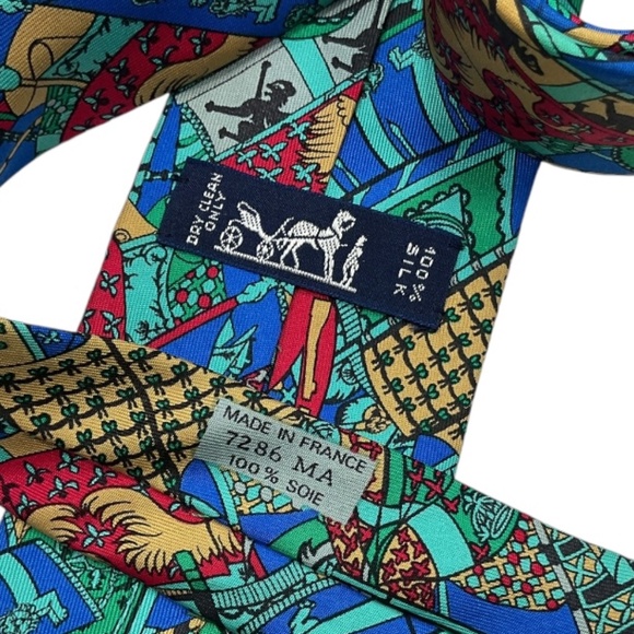 HERMÈS 7286 MA Rare Green/Blue Heraldry Silk LUXURY Tie FRANCE - Picture 4 of 5